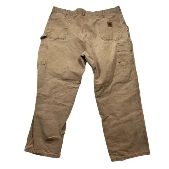 Vtg Carhartt Pants B11 Brown Canvas Dungaree Carpenter Workwear Y2K Mens 44x29 - Picture 2 of 7